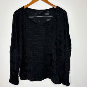 Rock & Republic Black Distressed Burnout Long Sleeve Top Size XL